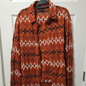 Men's Relaxed Long Sleeve Crochet boohooMan Shirt - Size M